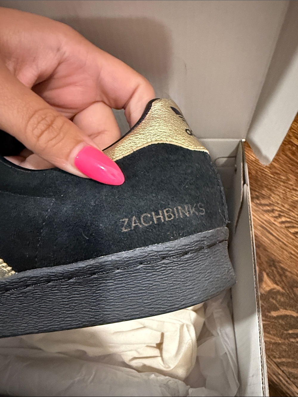adidas Black Suede Superstar Sneakers with Gold Stripes - Picture 5 of 5